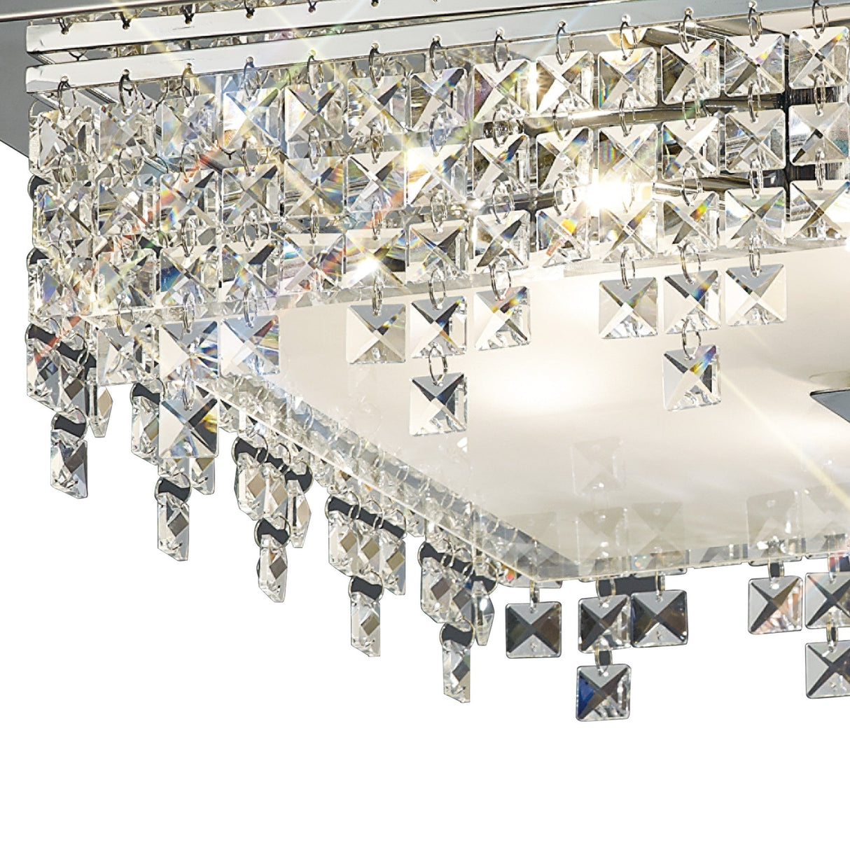 Esta 6 Light Square Glass Crystal Flush Ceiling Light - Polished Chrome