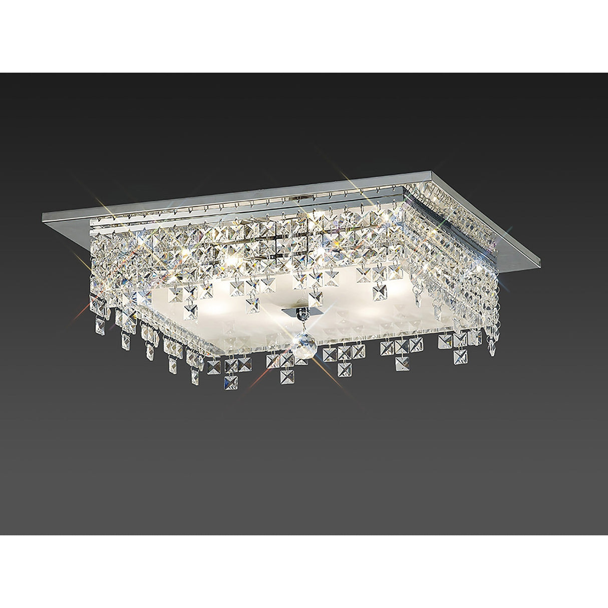 Esta 6 Light Square Glass Crystal Flush Ceiling Light - Polished Chrome