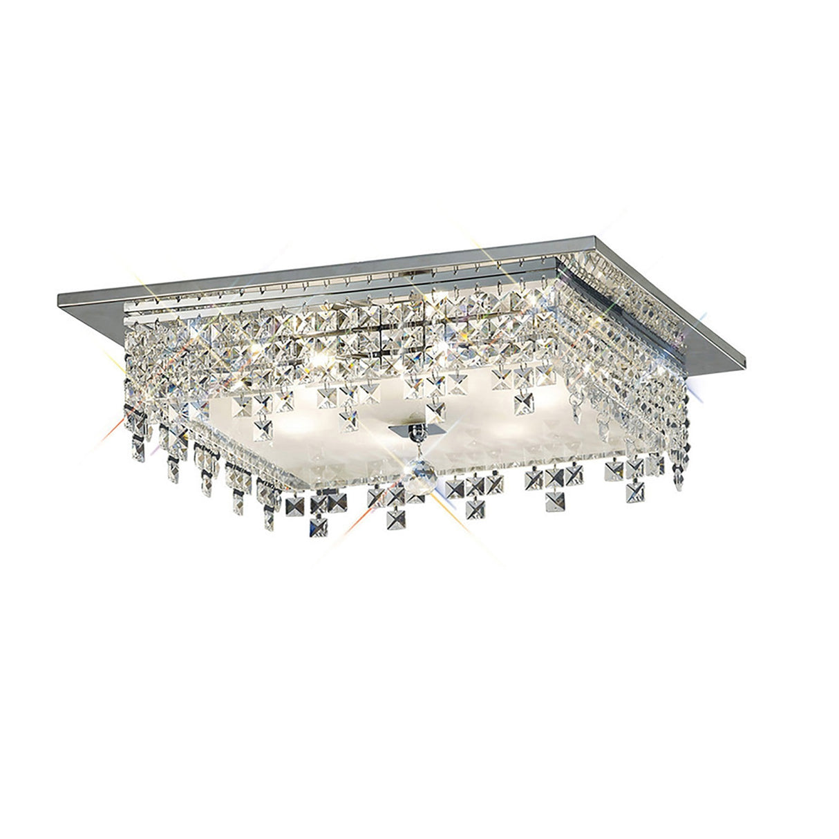Esta 6 Light Square Glass Crystal Flush Ceiling Light - Polished Chrome
