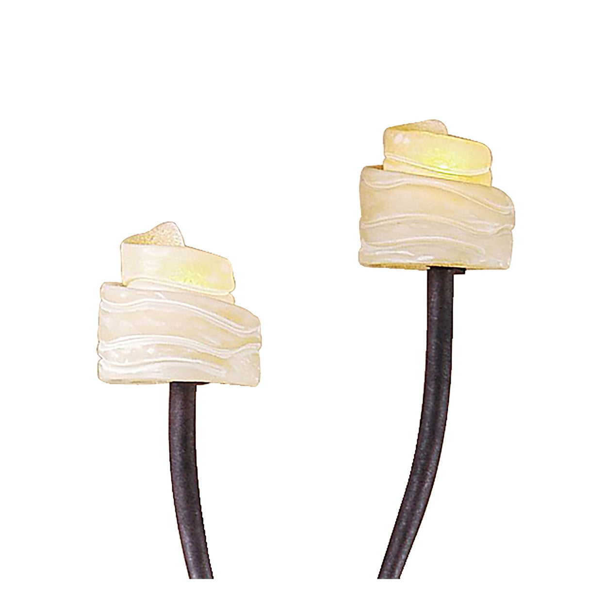 The Estilo 2 Light Floor Lamp in Brown & Black Oxide features cream, layered square lampshades on dark curved poles, offering ambient lighting. Shown isolated on a white background.