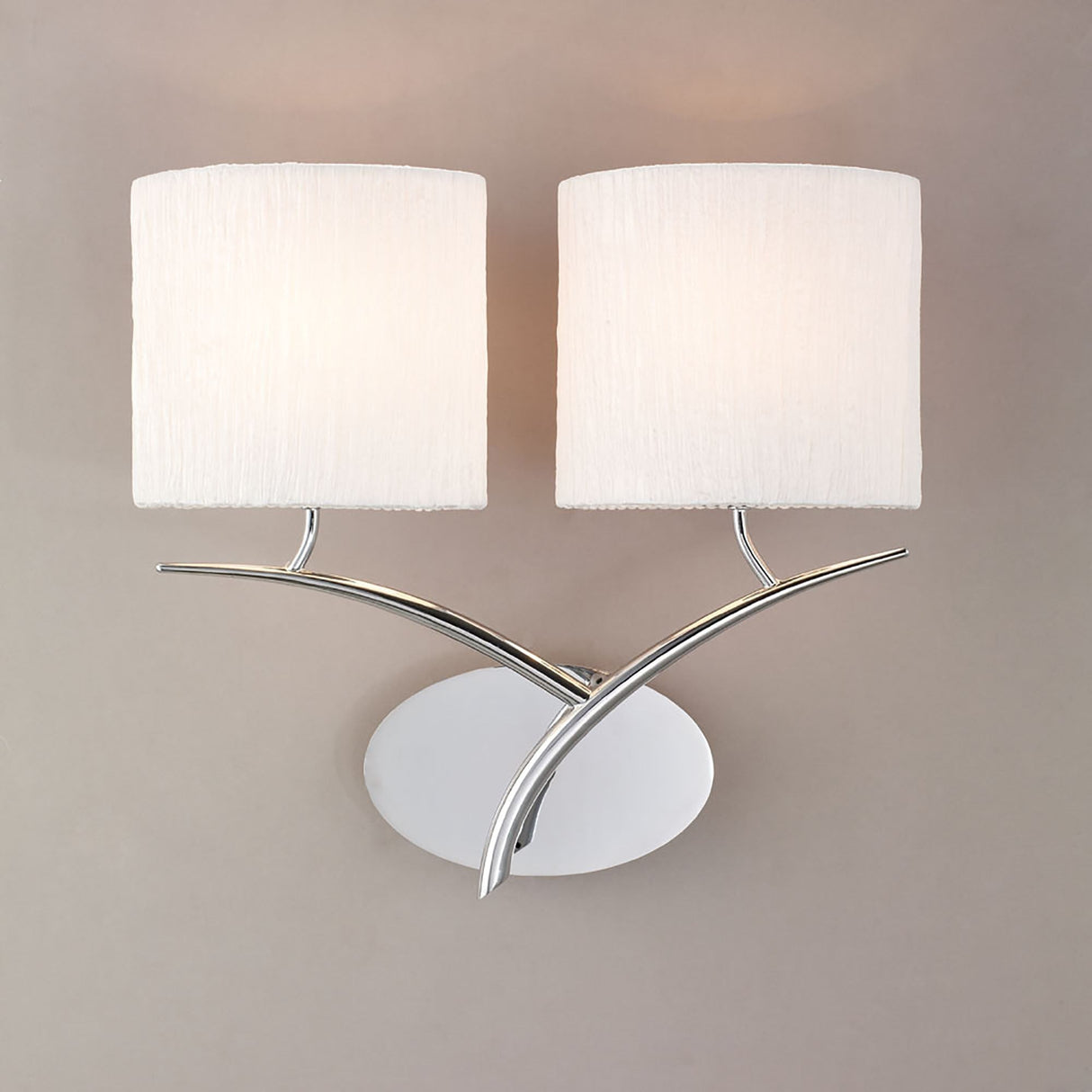 Eve 2 Light Wall Light - Chrome With White Shades