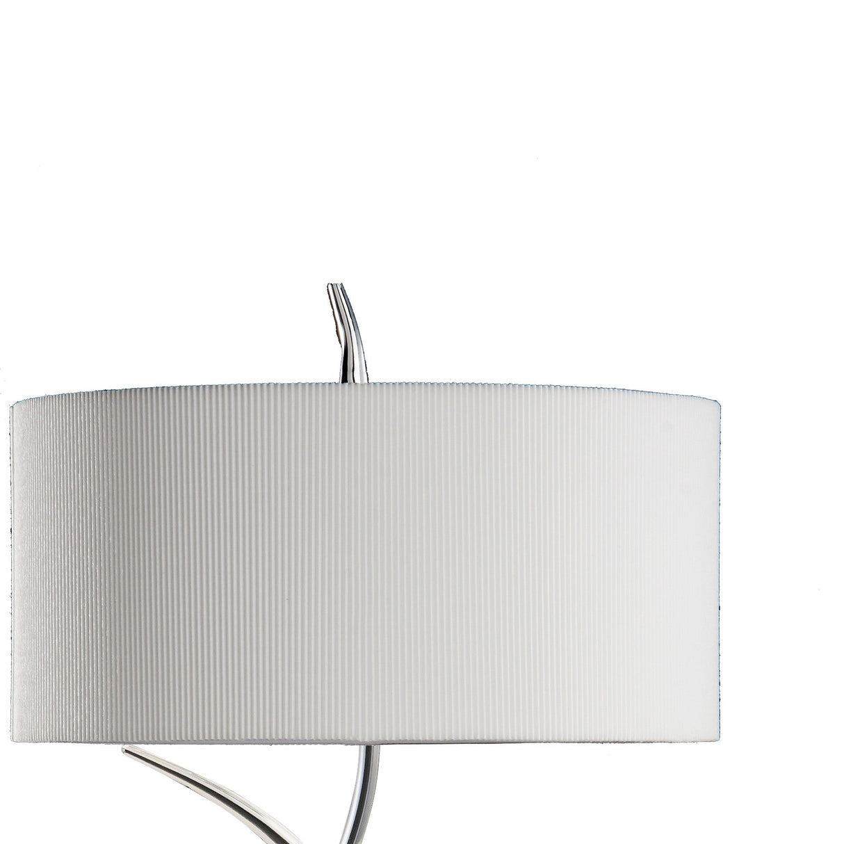 The Eve 2 Light Table Lamp features a polished chrome base and a large, round white shade, perfect for contemporary spaces. Shown against a plain white background.
