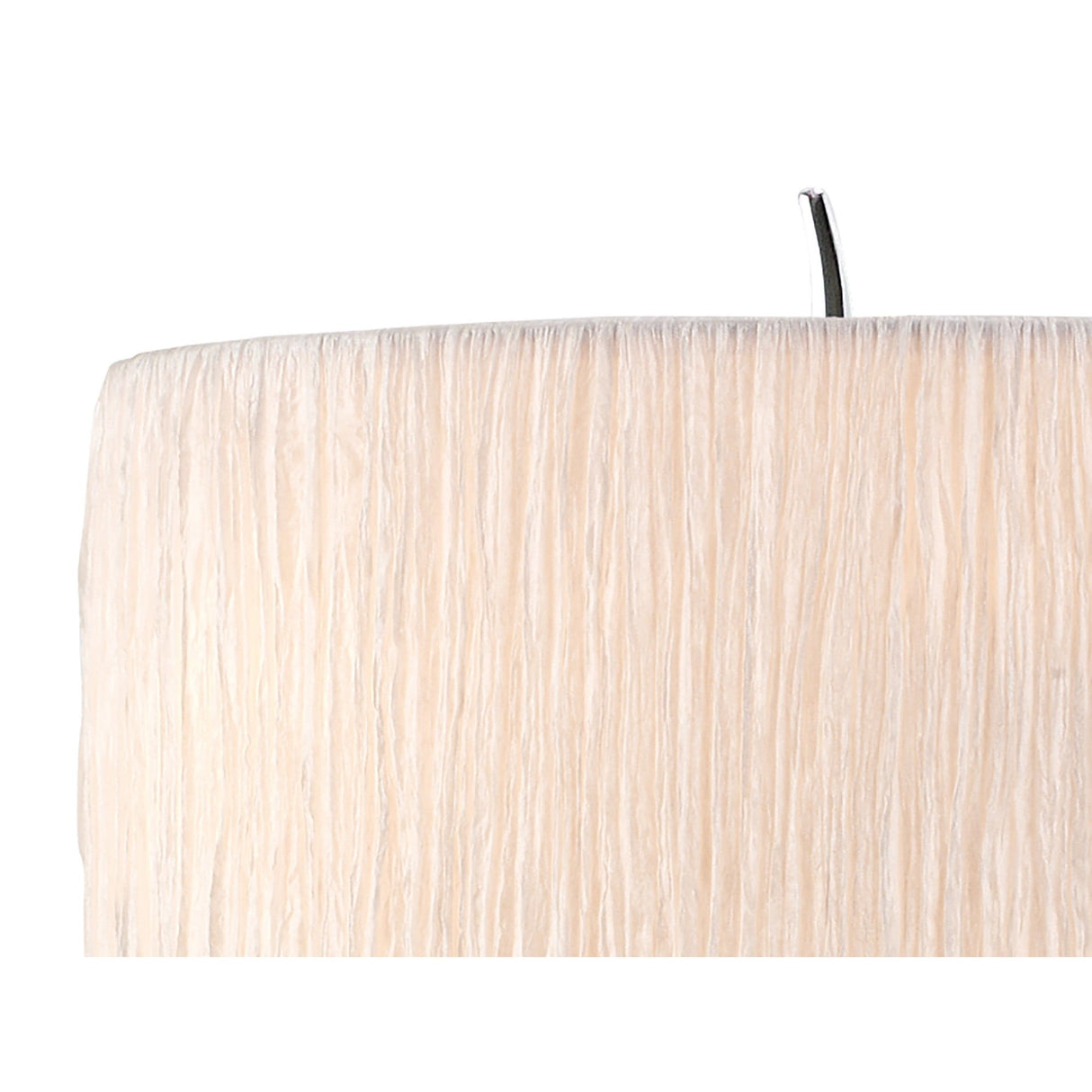 Close-up of the Eve 2 Light Table Lamp’s textured white oval shade with vertical lines, showing its top edge and part of the polished chrome stem, set against a plain white background.