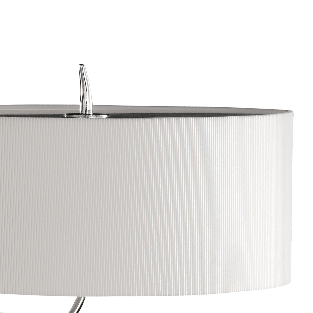 A close-up of the Eve 2 Light Table Lamp - Polished Chrome White Oval Shade, displaying its polished chrome base and white oval shade against a plain white background.