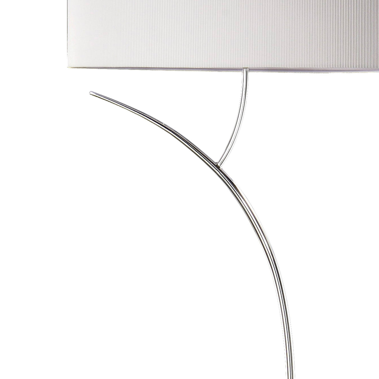 Eve 2 Light Floor Lamp features a minimalist modern design with a curved chrome stand and an oval white shade, set against a plain white background.