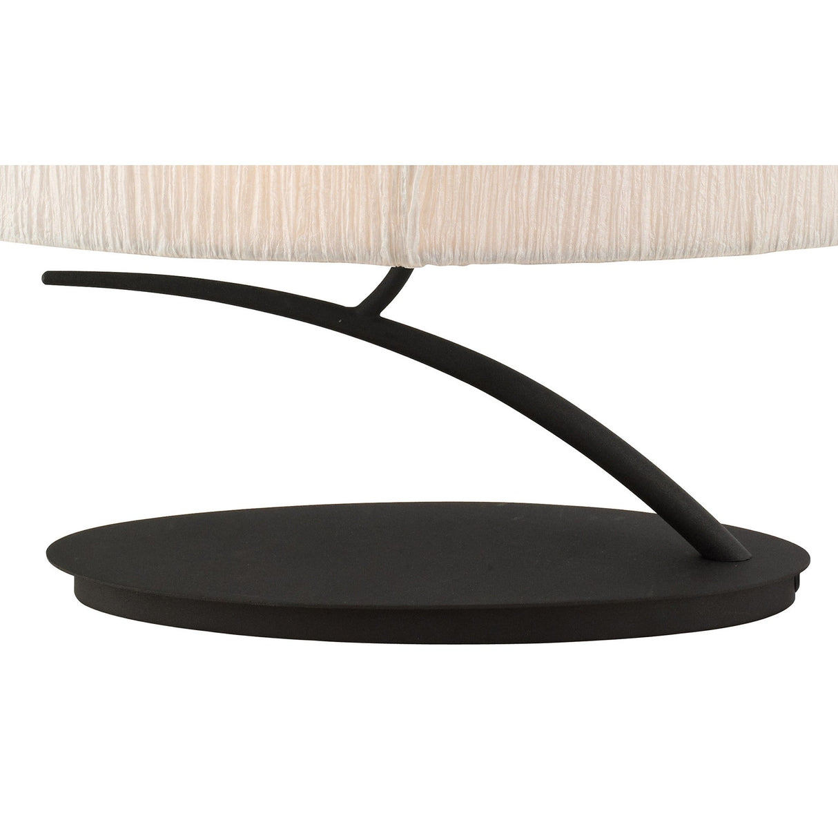 Close-up of the Eve 2 Light Table Lamp - Anthracite With White Oval Shade, featuring a modern anthracite base, curved black stem, and a light textured oval shade for contemporary style.