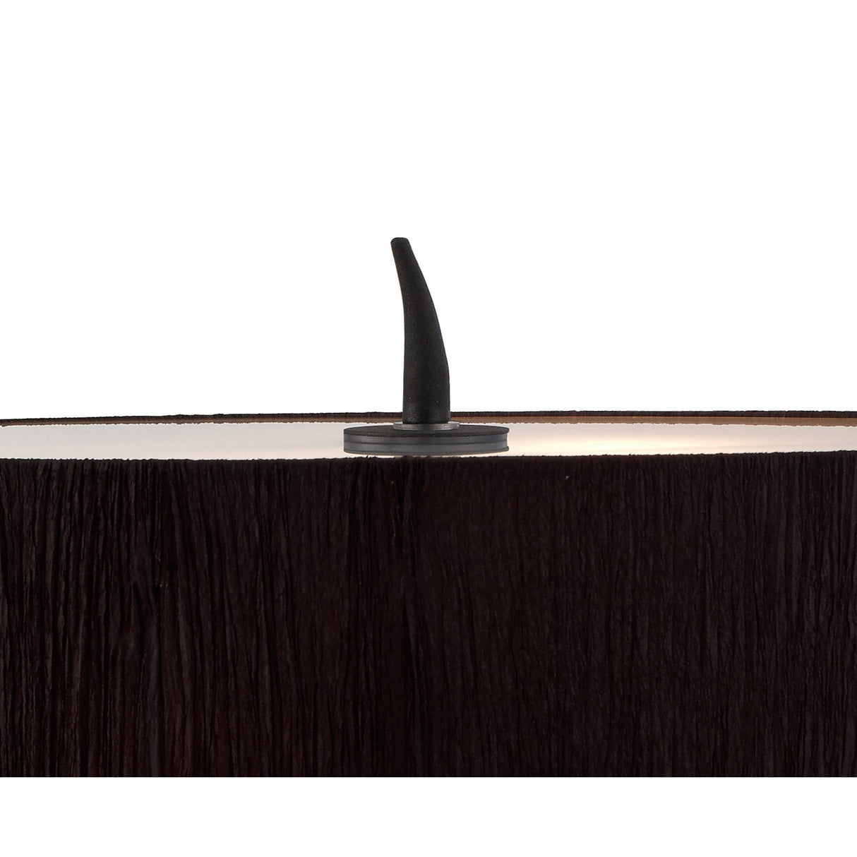 A close-up of the Eve 2 Light Table Lamp in anthracite, featuring a textured base with tree trunk-like bark detail and a black oval shade, resembling a dark candle with a single wick.