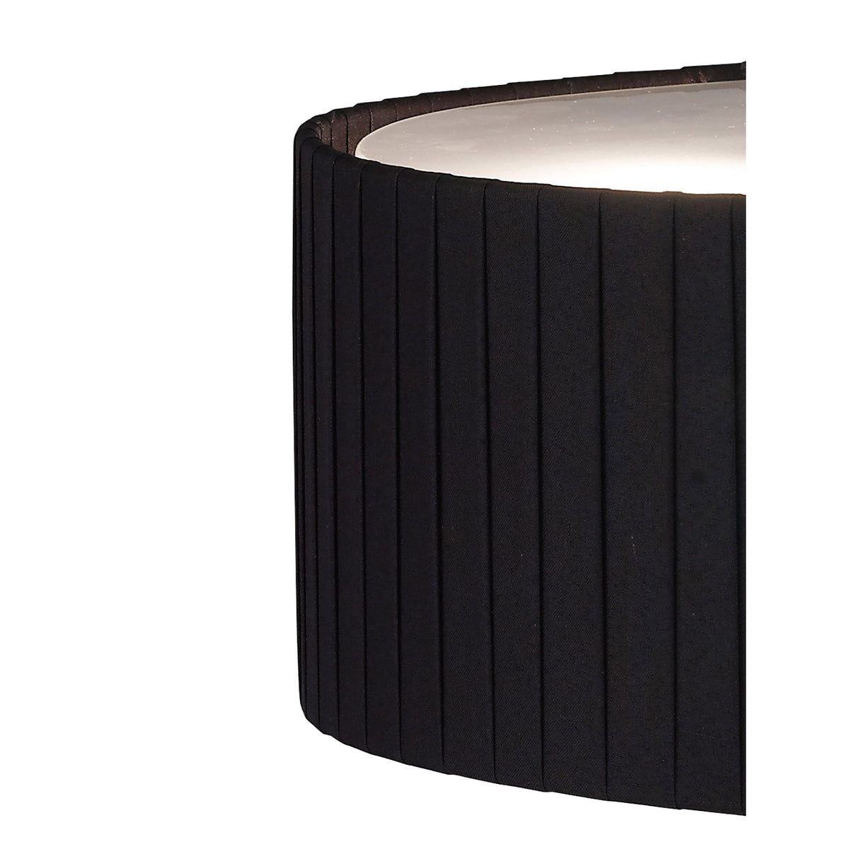 Close-up of the Evelyn 2 Light Crystal Table Lamp in chrome, featuring a black cylindrical shade with vertical textured lines. Set against a white background, the image reveals the top surface and a partial view inside the shade.