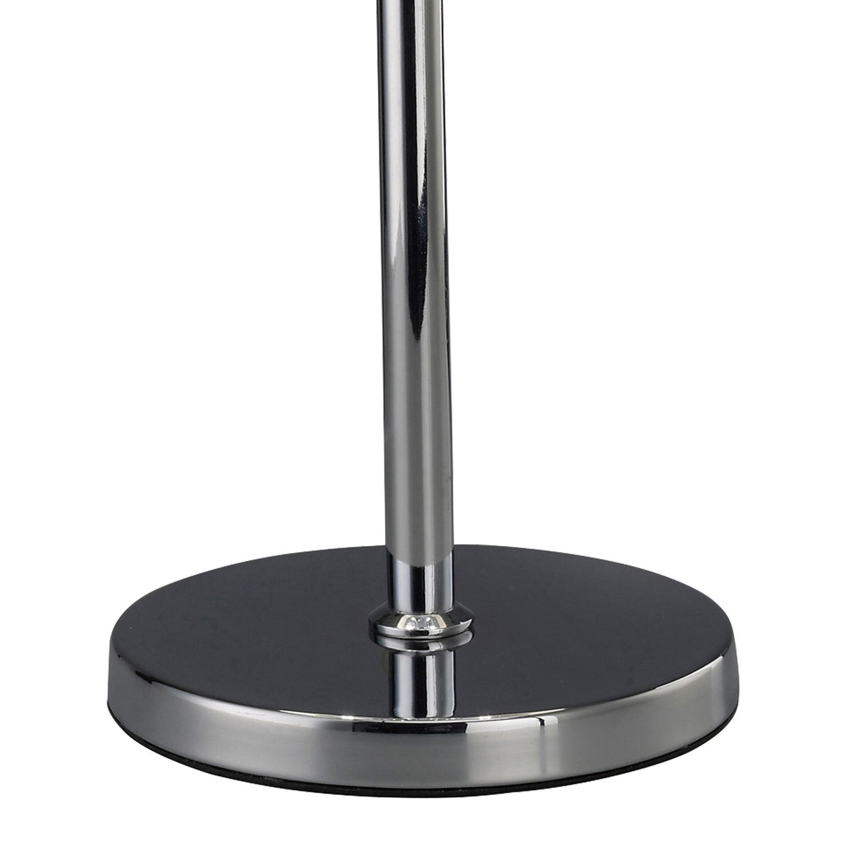 A close-up of the Evelyn 2 Light Crystal Table Lamp in chrome, showcasing its round, reflective base and luxurious design beneath a cream shade.