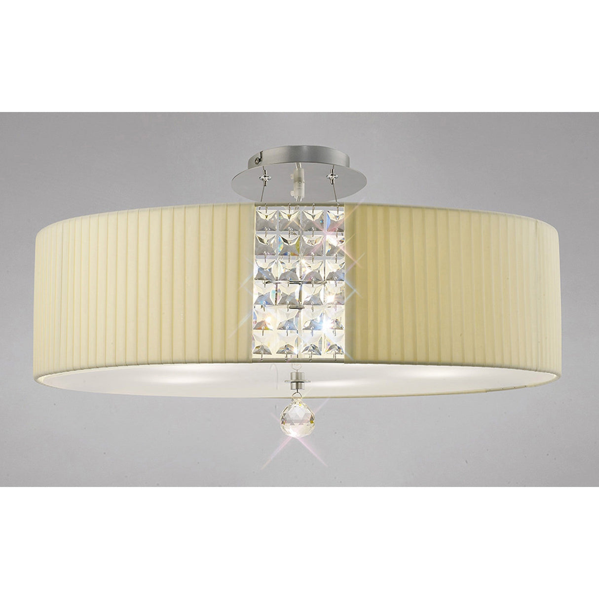 Evelyn 4 Light Crystal Linear Suspension Light/Semi-Flush - Chrome With Cream Shade