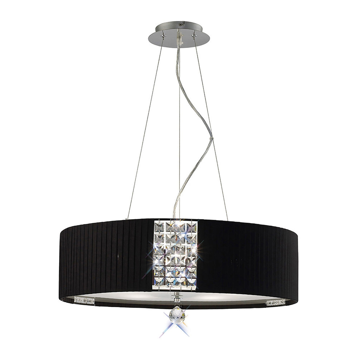 Evelyn 60cm 5 Light Crystal Suspension Light/Semi-Flush - Chrome With Black Shade