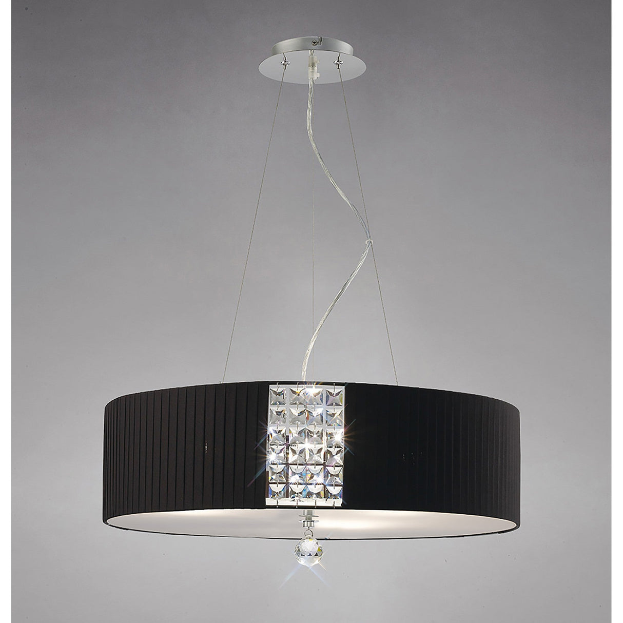 Evelyn 60cm 5 Light Crystal Suspension Light/Semi-Flush - Chrome With Black Shade