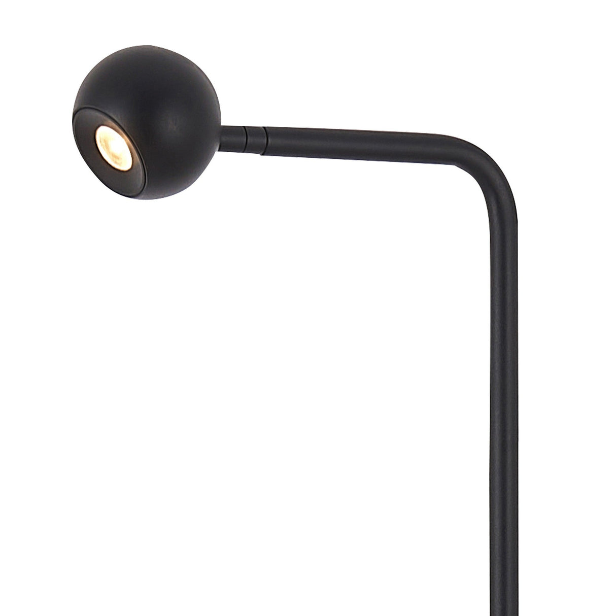 The Eyes LED Floor Lamp 6W 3000K - Sand Black features a spherical head and angled, slender arm. Turned on, it emits a soft warm light and stands out against a plain white background. This lamp is energy efficient and modern in style.