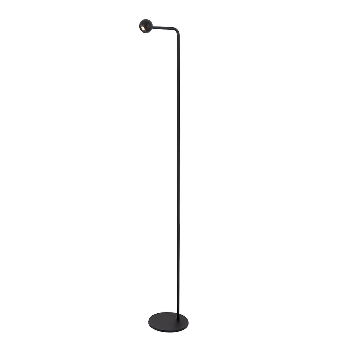 The Eyes LED Floor Lamp 6W 3000K - Sand Black features a minimalist curved stand, small round shade, and flat circular base—ideal for modern spaces seeking energy-efficient lighting and contemporary style.