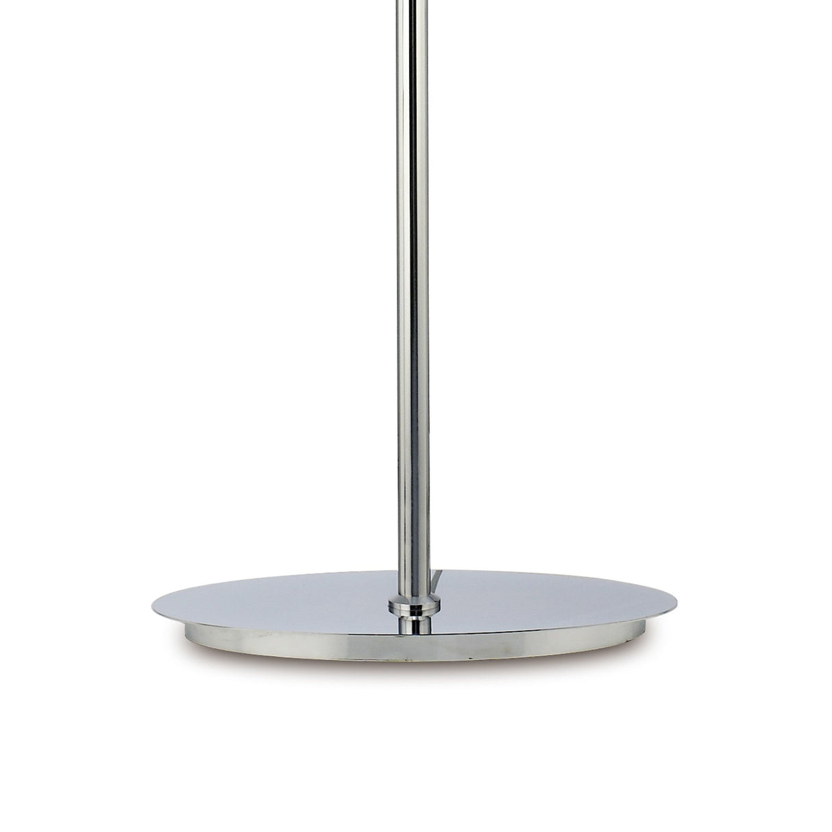 A close-up of the Fabio 4 Light Crystal Floor Lamp - Chrome (Without Shade) shows its shiny, round, polished chrome base with a vertical metal pole in the center, set against a plain white background.
