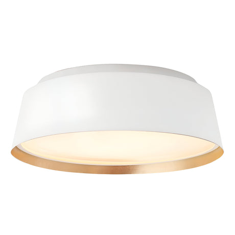 Introducing the Asher 3 Light Flush, featuring a sleek and minimalist design with a matte white conical shade and a stylish gold-colored rim. This contemporary ceiling light fixture is perfect for enhancing minimalist interiors with its warm ambient glow.