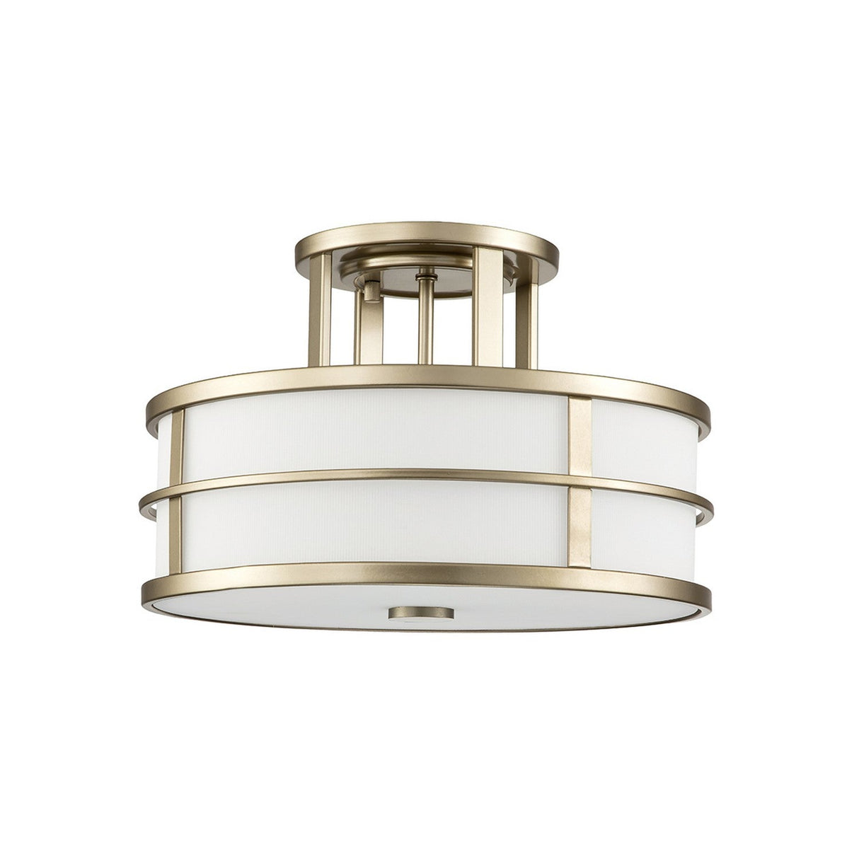 Introducing the Fusion 3 Light Semi Flush in Painted Natural Brass, a sophisticated ceiling light fixture that combines modern design with elegance. It showcases concentric metal rings and an amber ribbed glass shade, making it a chic and contemporary lighting solution.