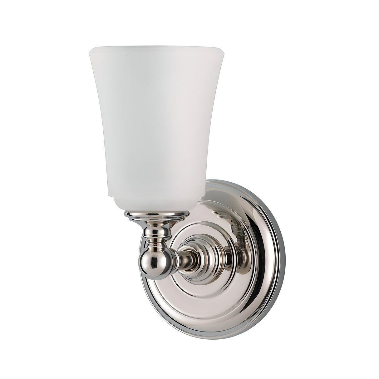 The Huguenot Lake 1 Light Wall Light features a polished chrome base and an opal glass shade. Its design is elegant and traditional, making it an ideal choice for enhancing your indoor decor or adding sophistication to bathroom lighting.