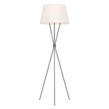 Introducing the Penny 1 Light Floor Lamp, featuring a sleek, polished nickel finish and a three-legged metal base. This modern floor lamp is complemented by a white lampshade, offering a minimalistic and contemporary design that seamlessly fits various interior styles.