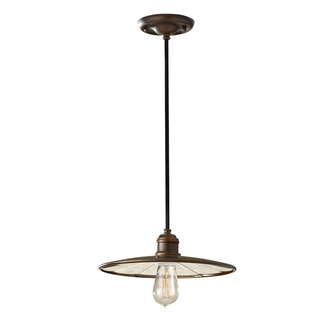 Exuding vintage charm, the Urban Renewal 1 Light Pendant in bronze features an Edison-style bulb encased in a wide, flat, circular shade. The metal canopy and rod enhance the rustic design with timeless elegance.