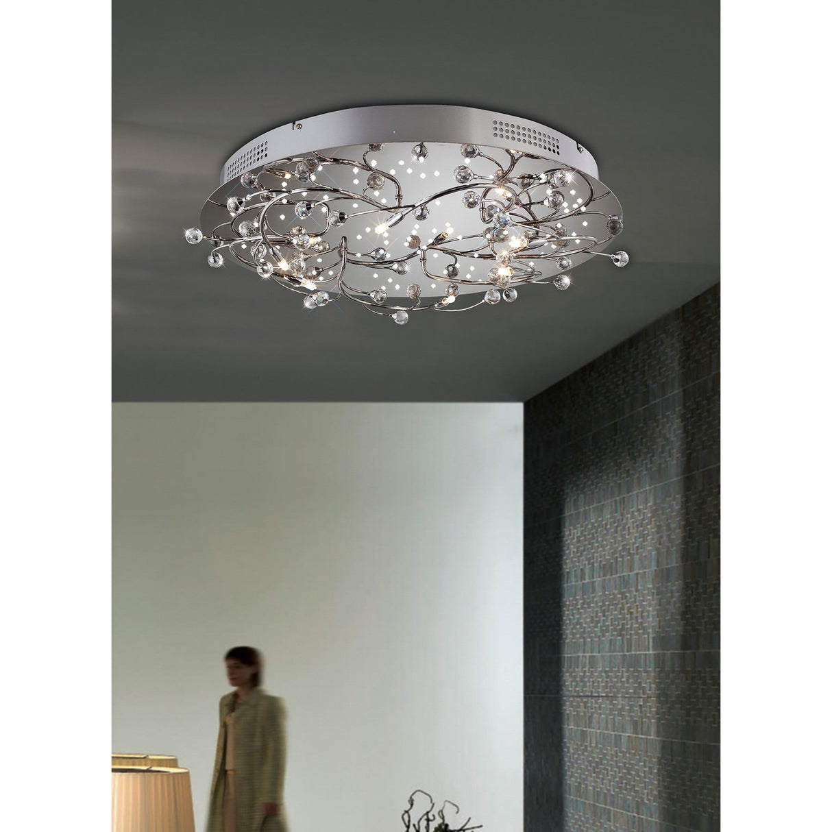 Fia 6 Light Round Crystal Flush Ceiling Light - Polished Chrome