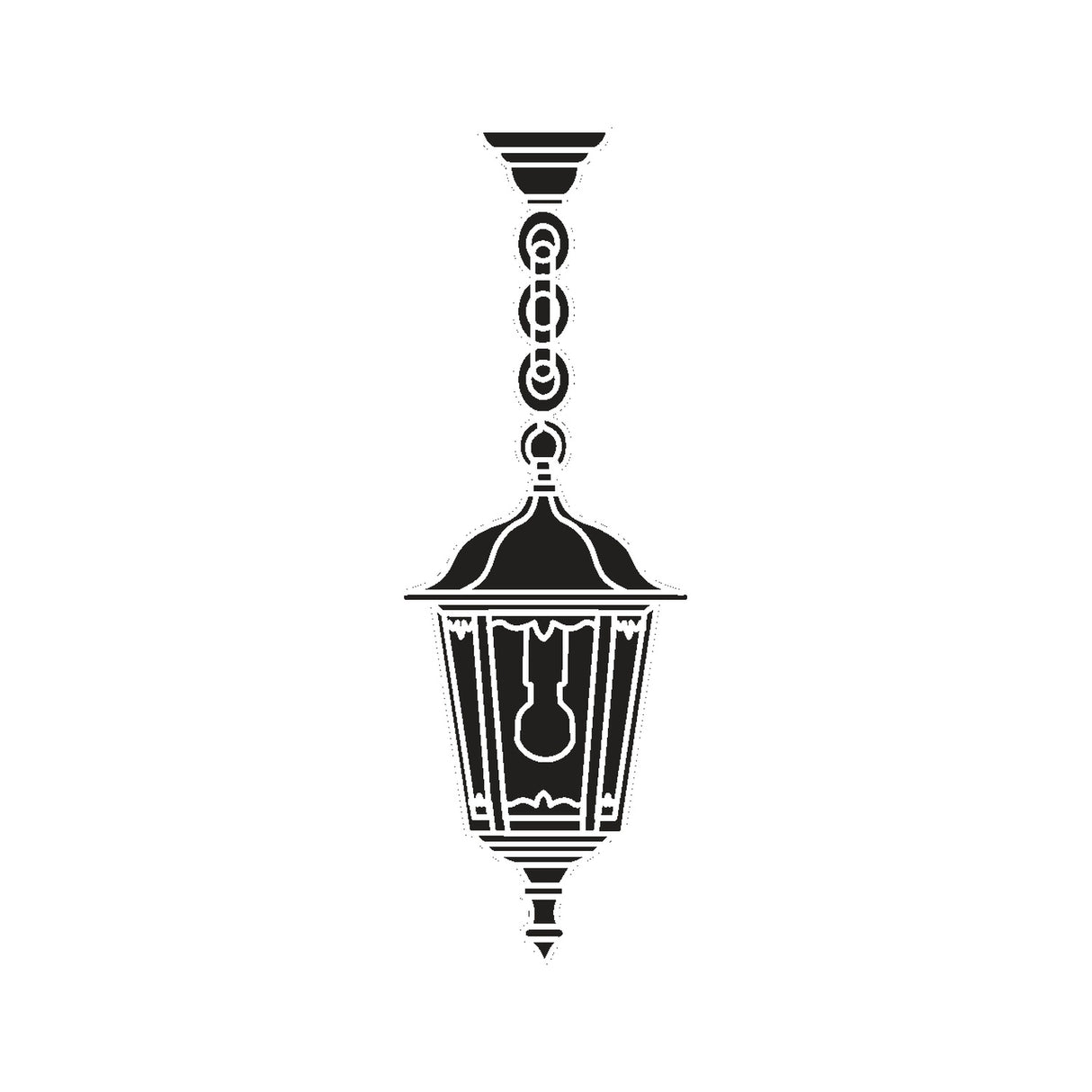 Astragal Cast Aluminium Outdoor Pendant Light in black, a hexagonal glazed lantern with cast frame detailing, hung from decorative chain links against a plain white background.