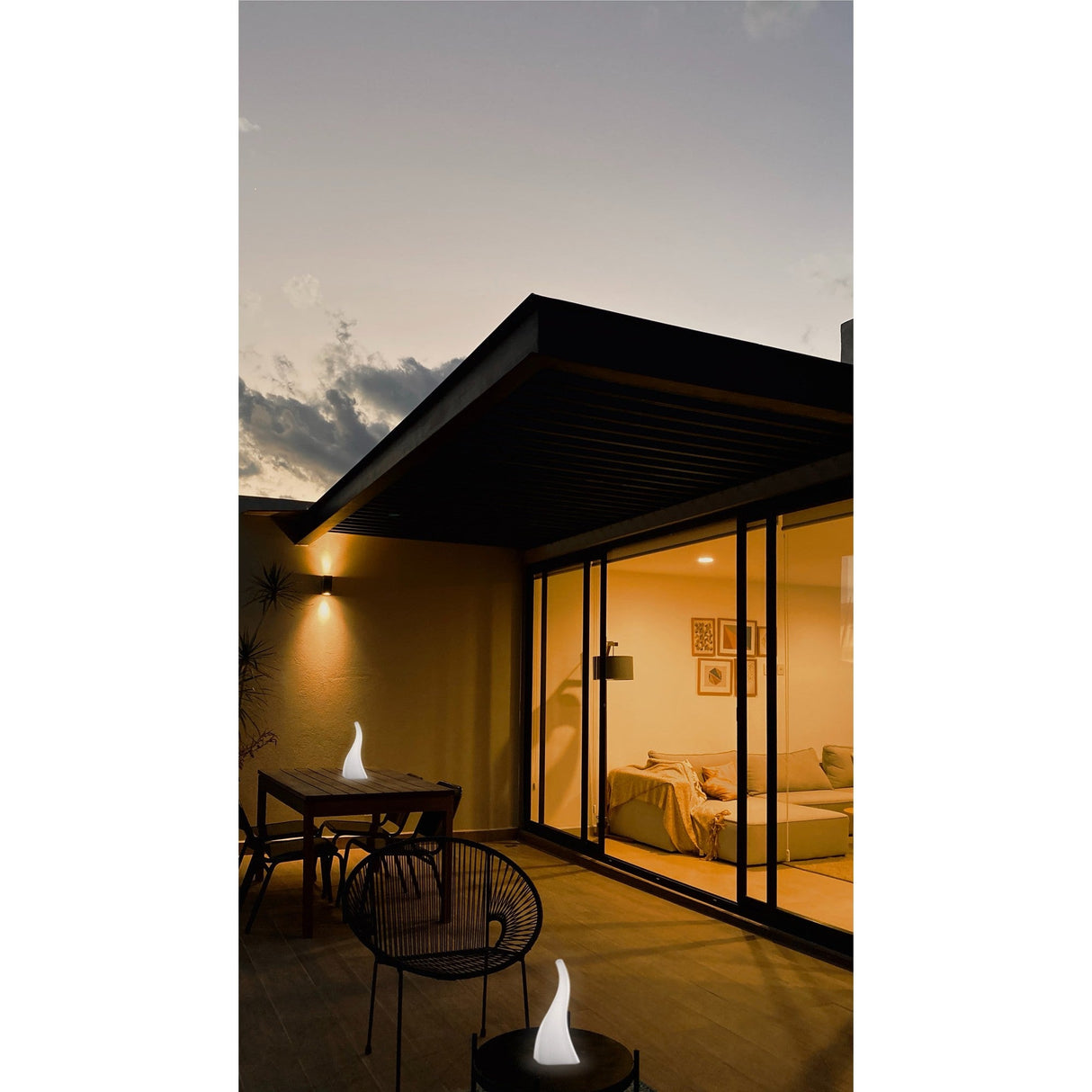 Flame 1 Light Small Outdoor Table Lamp - Opal White