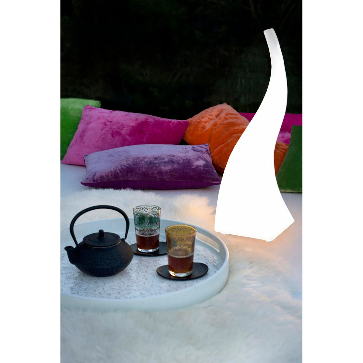 Flame 1 Light Small Outdoor Table Lamp - Opal White