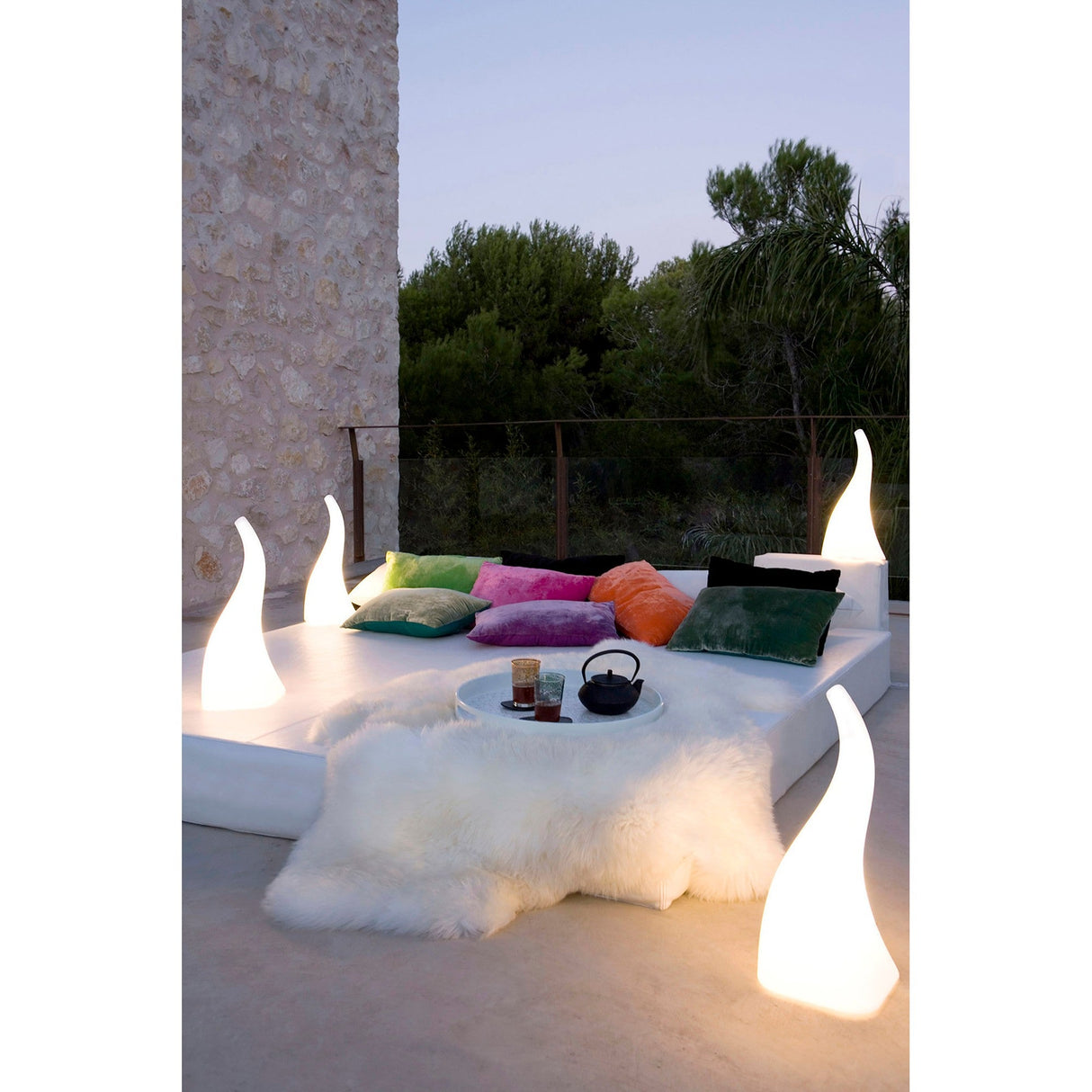 Flame 1 Light Small Outdoor Table Lamp - Opal White