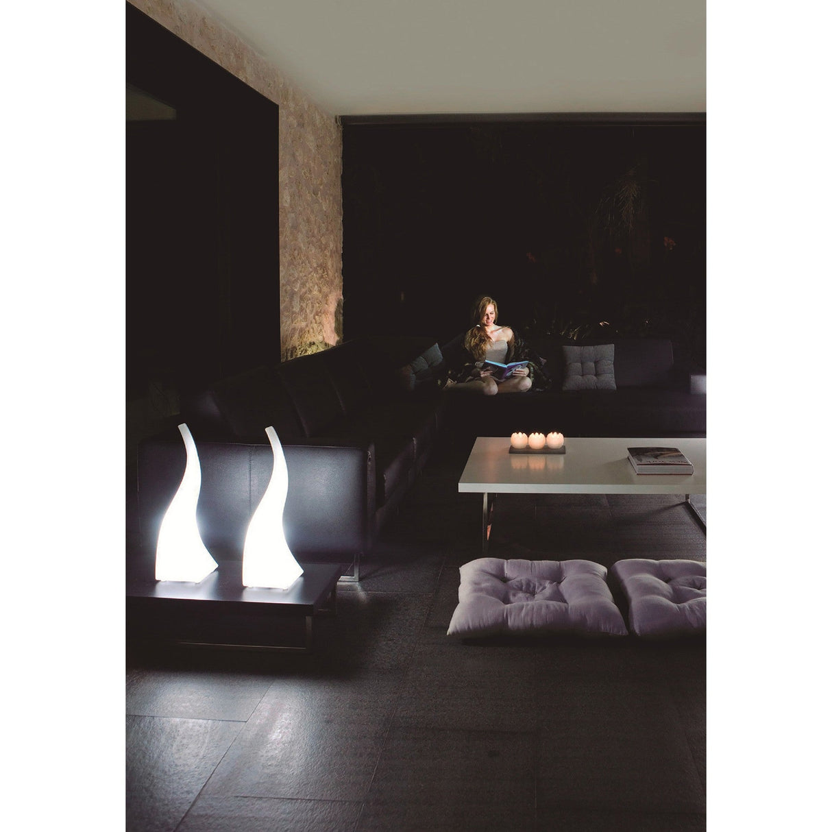 Flame 1 Light Large Outdoor Table Lamp - Opal White