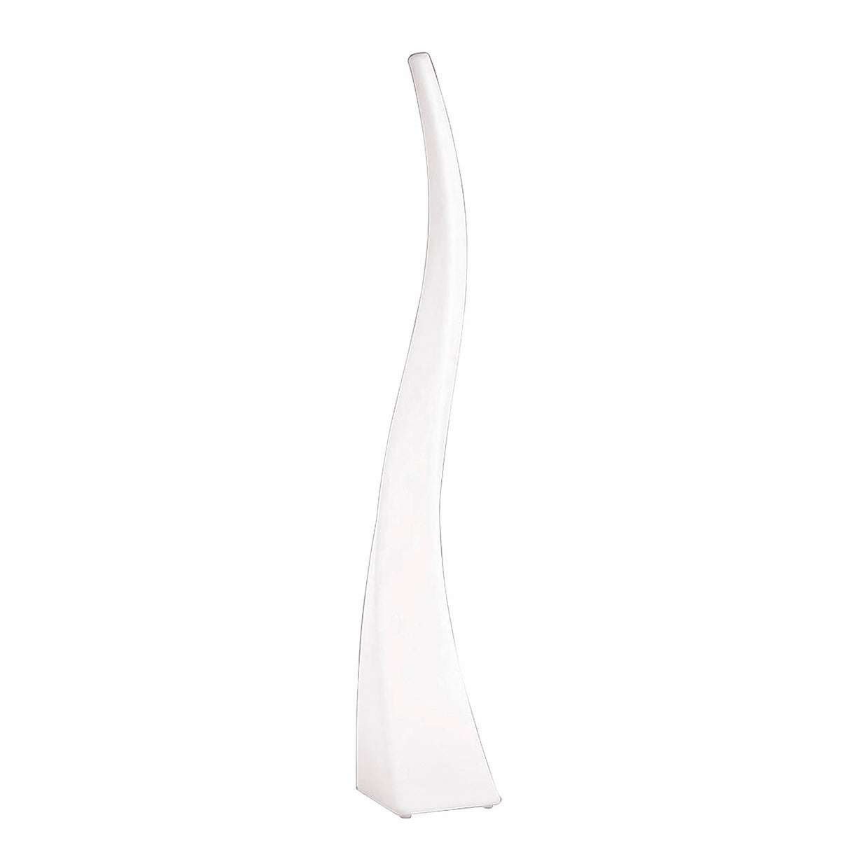 The Flame 5 Light Outdoor Floor Lamp in Opal White features a tall, slender, gently curved design on a small rectangular base—perfect as a weather-resistant, modern lighting solution for stylish outdoor spaces.