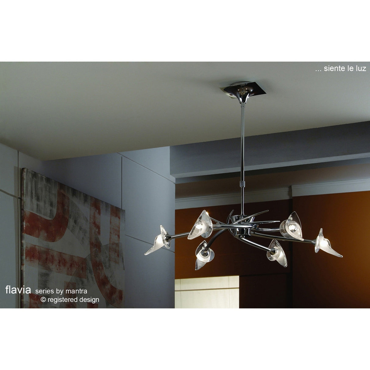 Flavia 73cm Telescopic 6 Light Chandelier/Semi-Flush Ceiling Light - Black Chrome