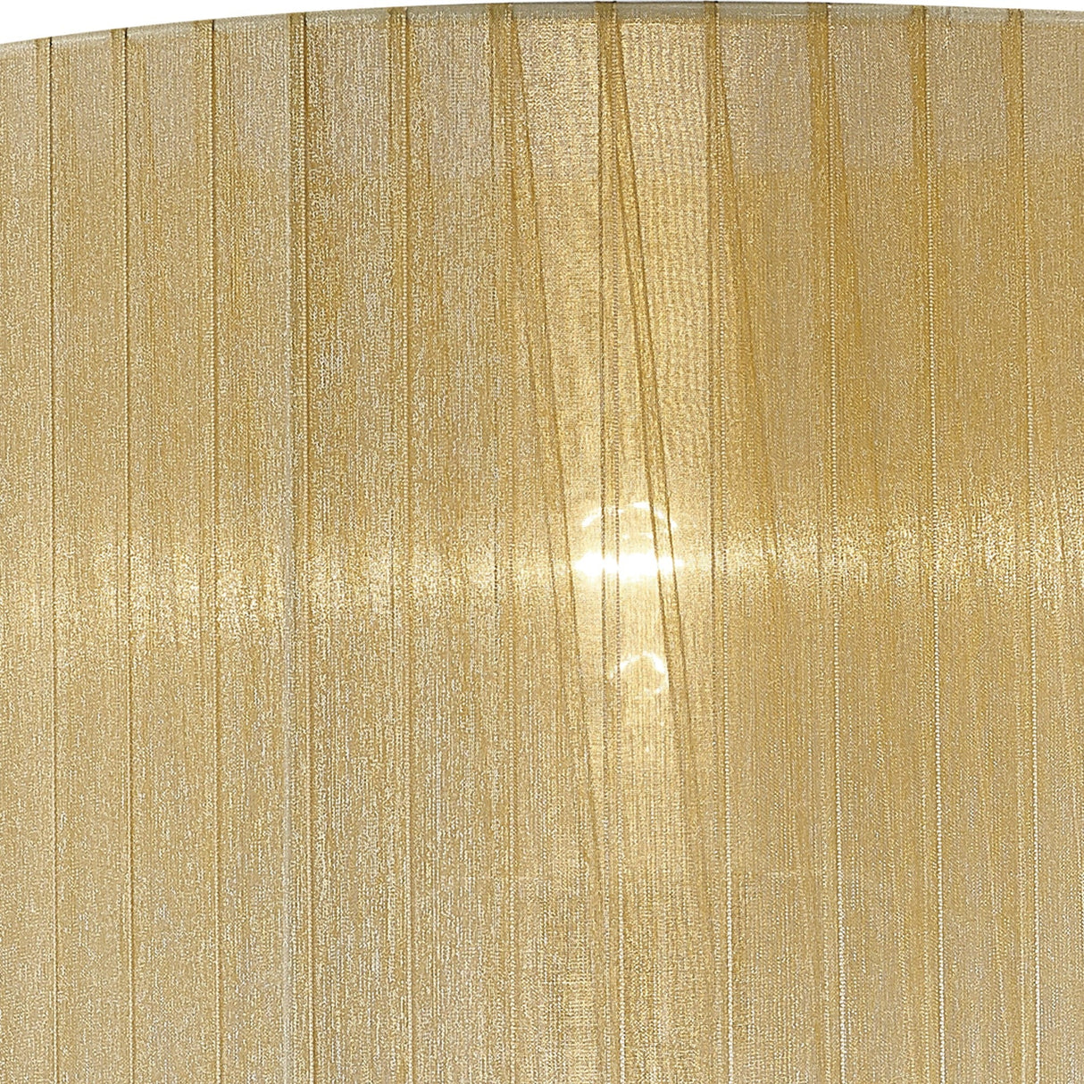 A close-up of the Florence Round 1 Light Crystal Table Lamp in brass, featuring a cream semi-transparent shade with vertical lines, illuminated from behind by a glowing bulb.