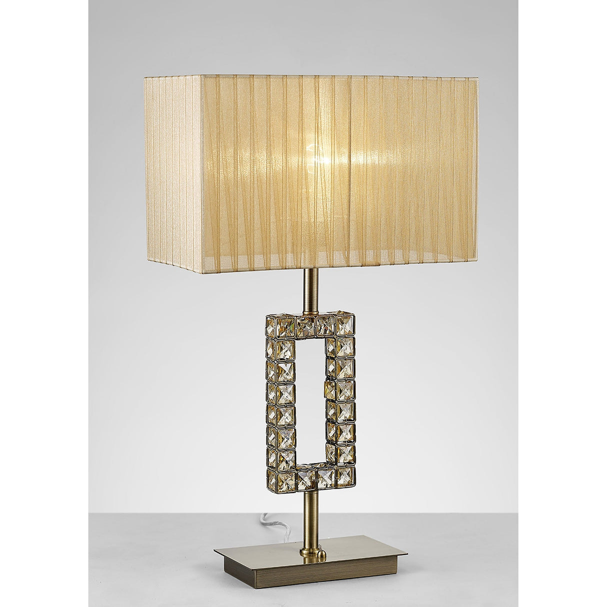 Florence Rectangle 1 Light Crystal Table Lamp - Brass With Cream Shade