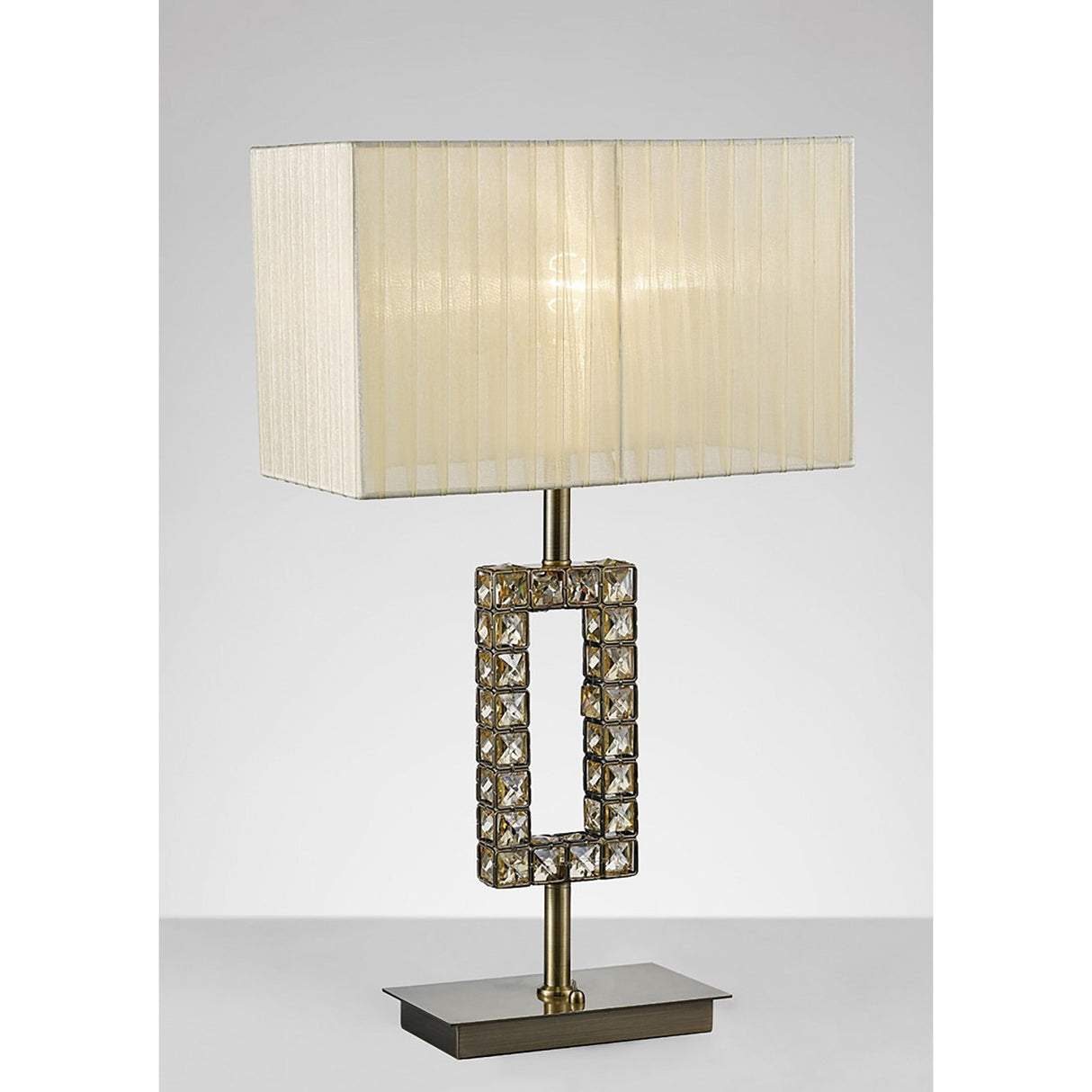 Florence Rectangle 1 Light Crystal Table Lamp - Brass With Cream Shade