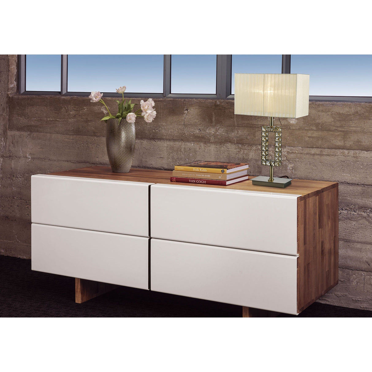 Florence Rectangle 1 Light Crystal Table Lamp - Brass With Cream Shade