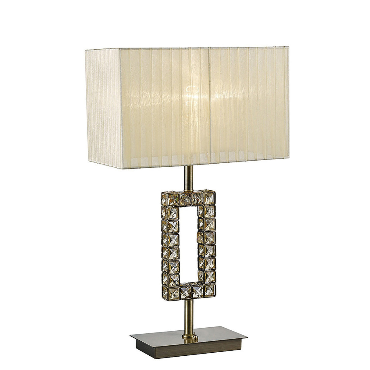 Florence Rectangle 1 Light Crystal Table Lamp - Brass With Cream Shade