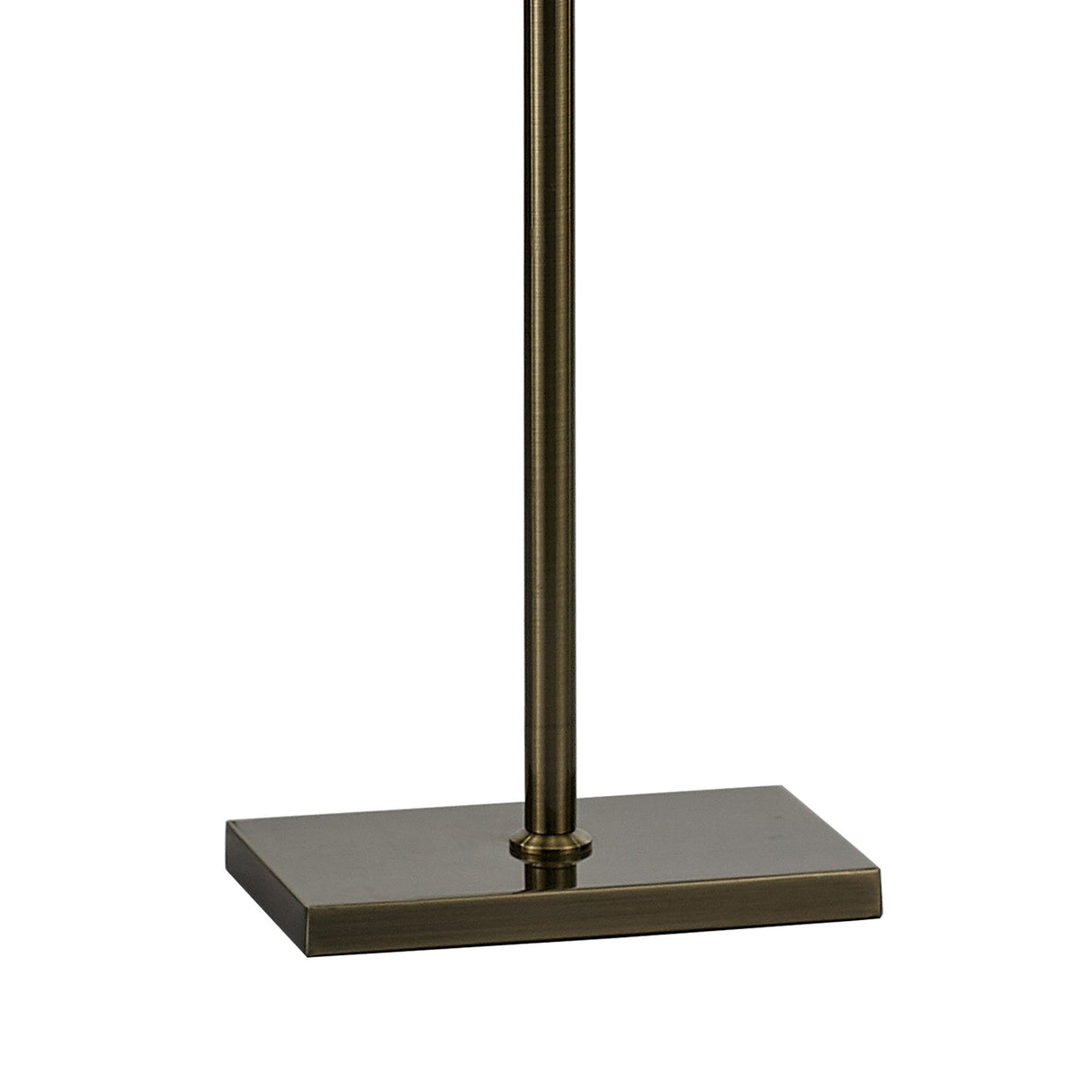 A close-up of the Florence Rectangle 1 Light Crystal Floor Lamp base in brass, showcasing its rectangular flat platform and vertical cylindrical pole, complemented by a cream shade.