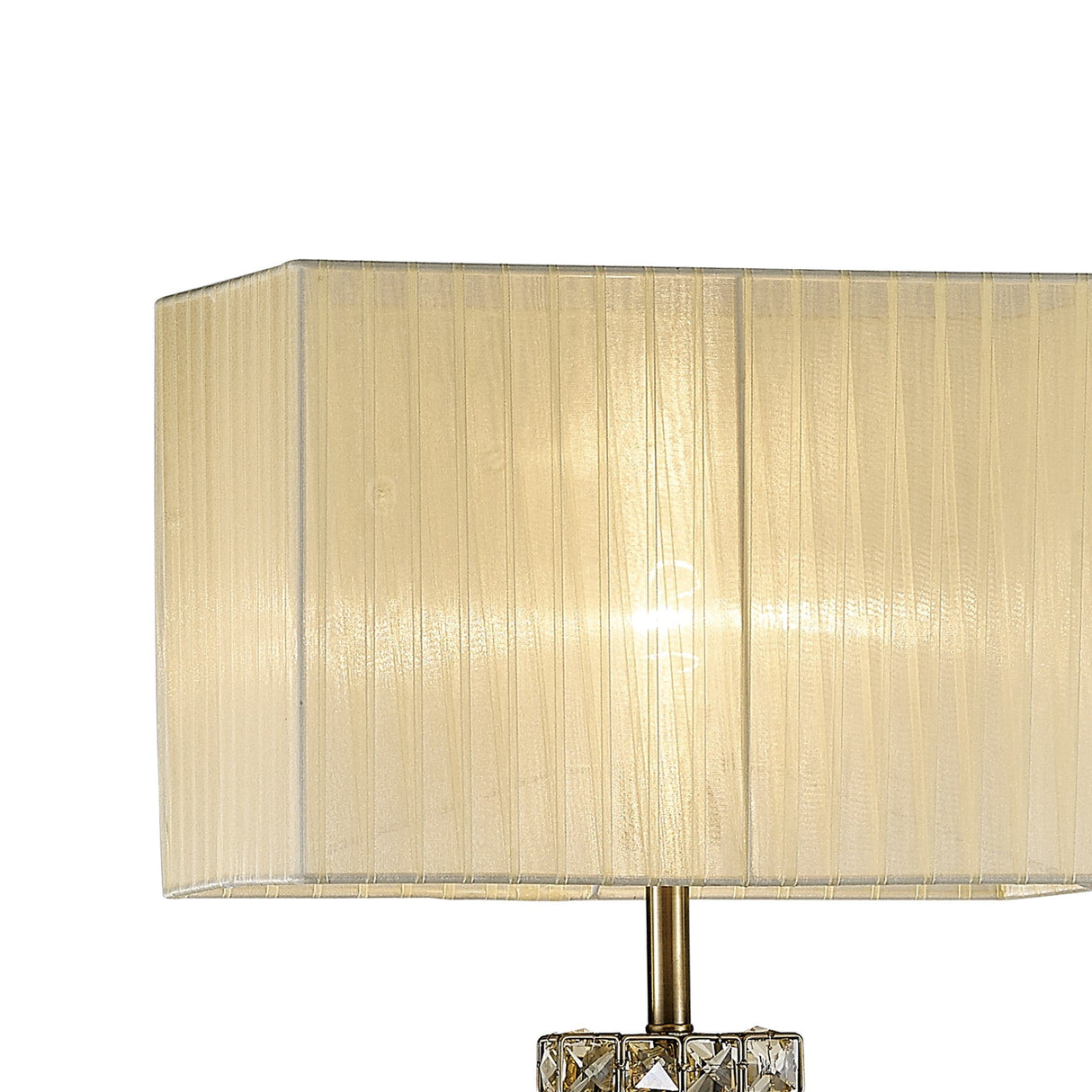 A close-up of the Florence Rectangle 1 Light Crystal Floor Lamp, featuring a brass base and a rectangular cream shade.