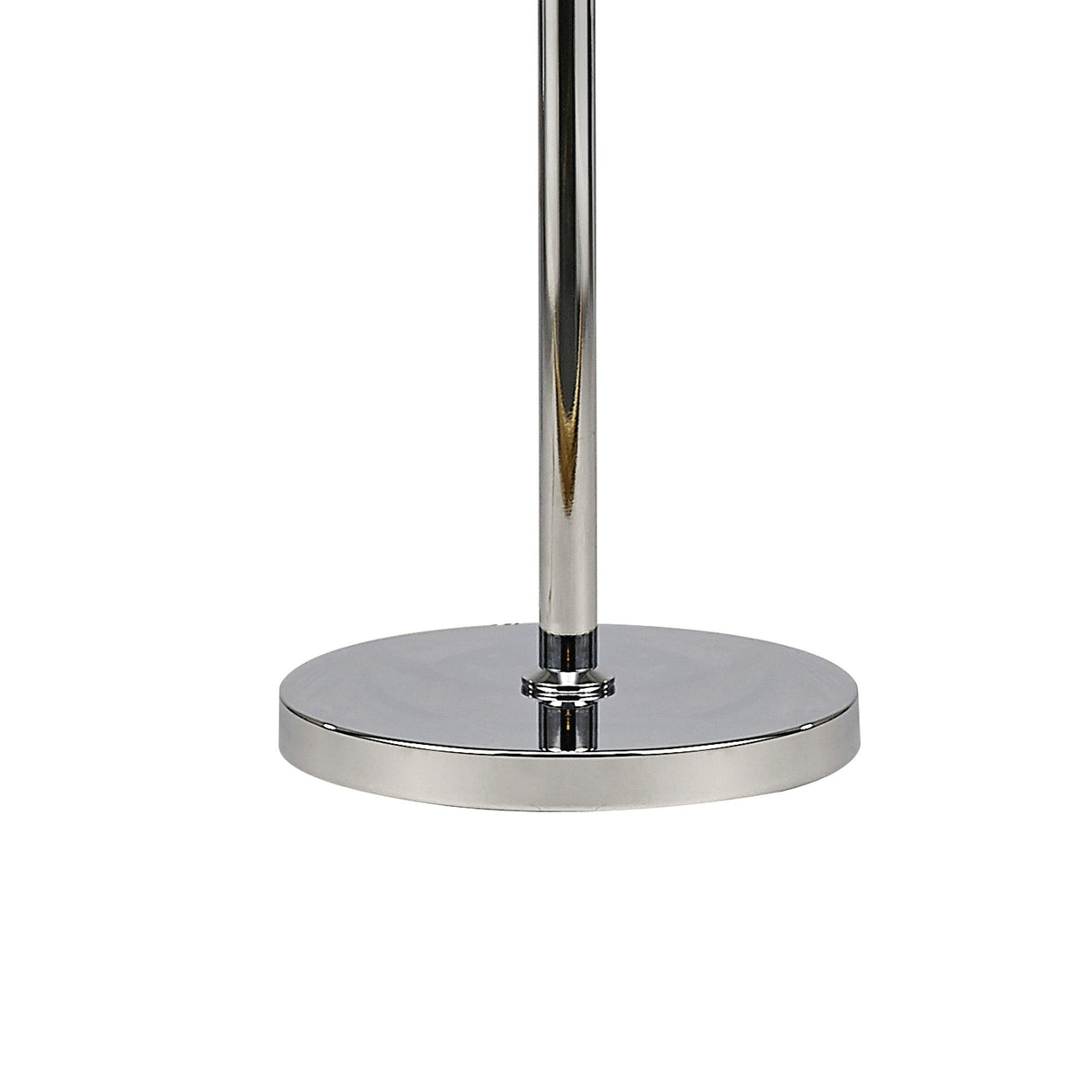A close-up of the base of the Florence Round 1 Light Crystal Floor Lamp in chrome with a white shade, shown against a white background—ideal for contemporary interiors.