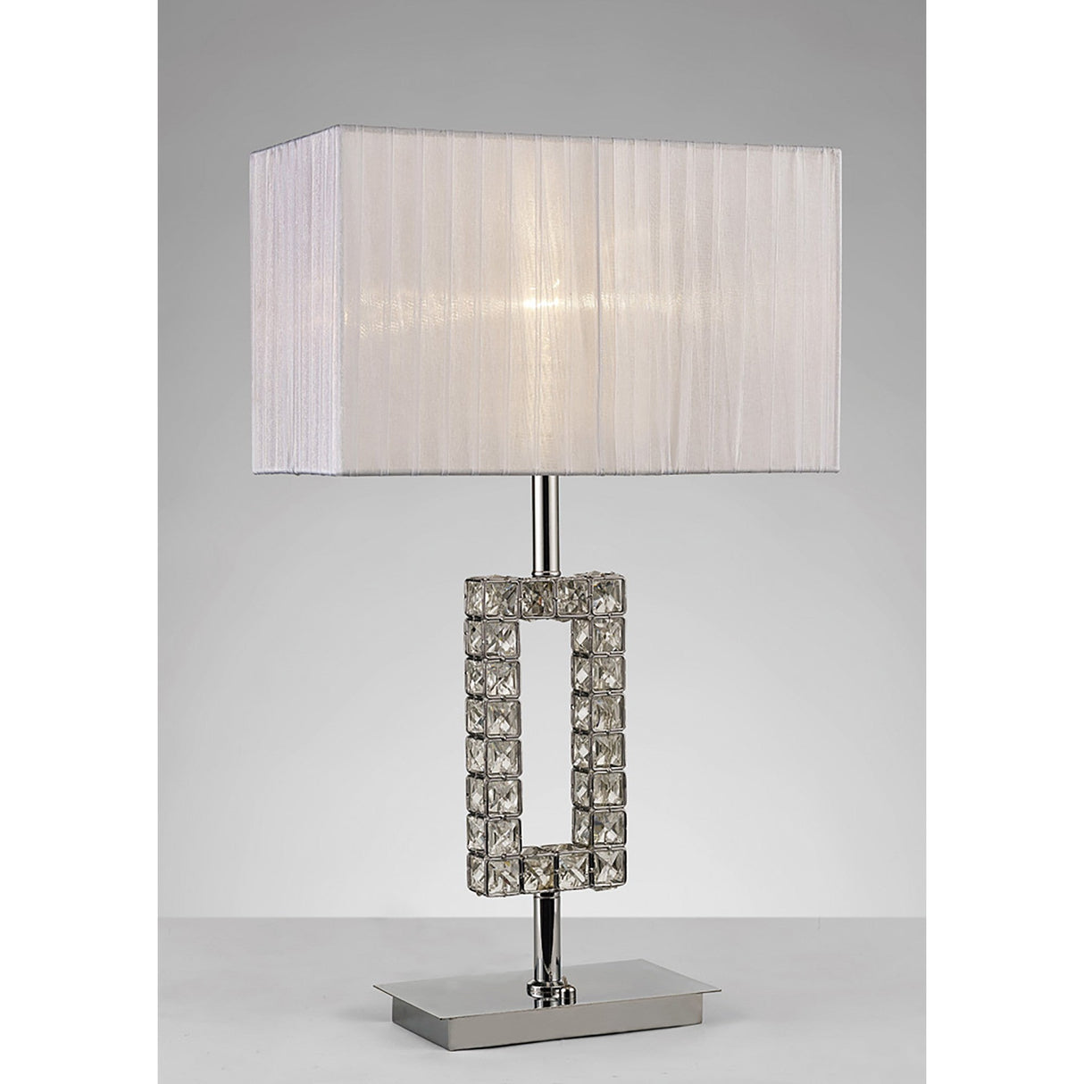 Florence Rectangle 1 Light Crystal Table Lamp - Chrome With White Shade