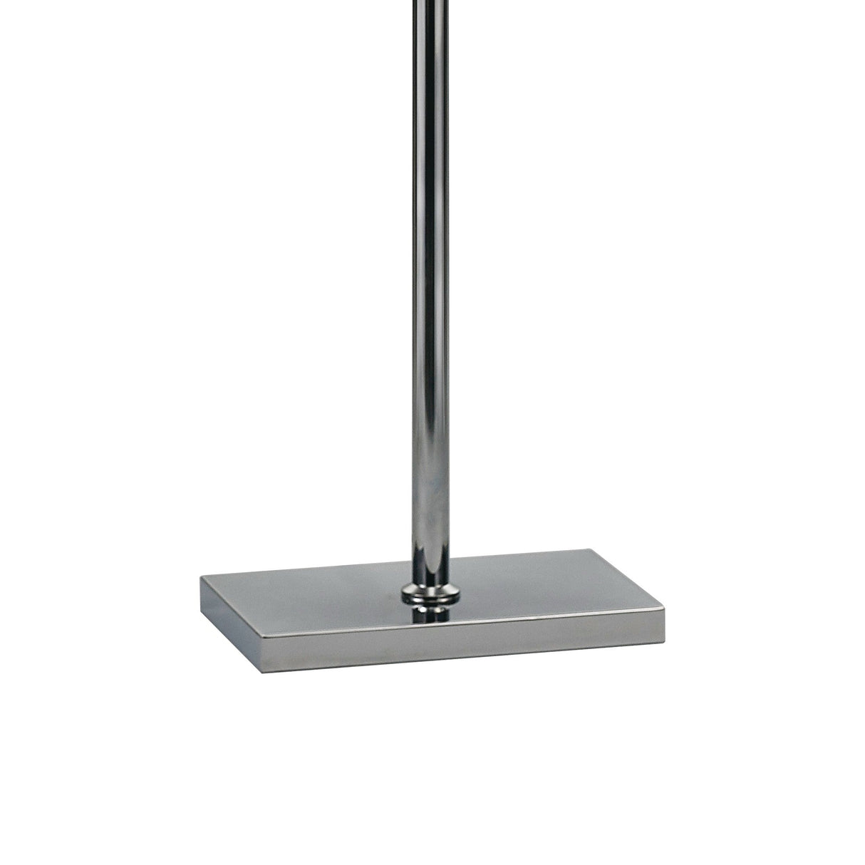 The Florence Rectangle 1 Light Crystal Floor Lamp features a chrome rectangular base with a vertical pole and a white shade, adding sleek sophistication and modern style to any space with its smooth, reflective finish.