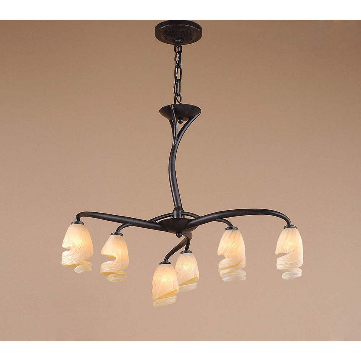 Forest 60cm 3 Arm 6 Light Chandelier - Brown & Black Oxide