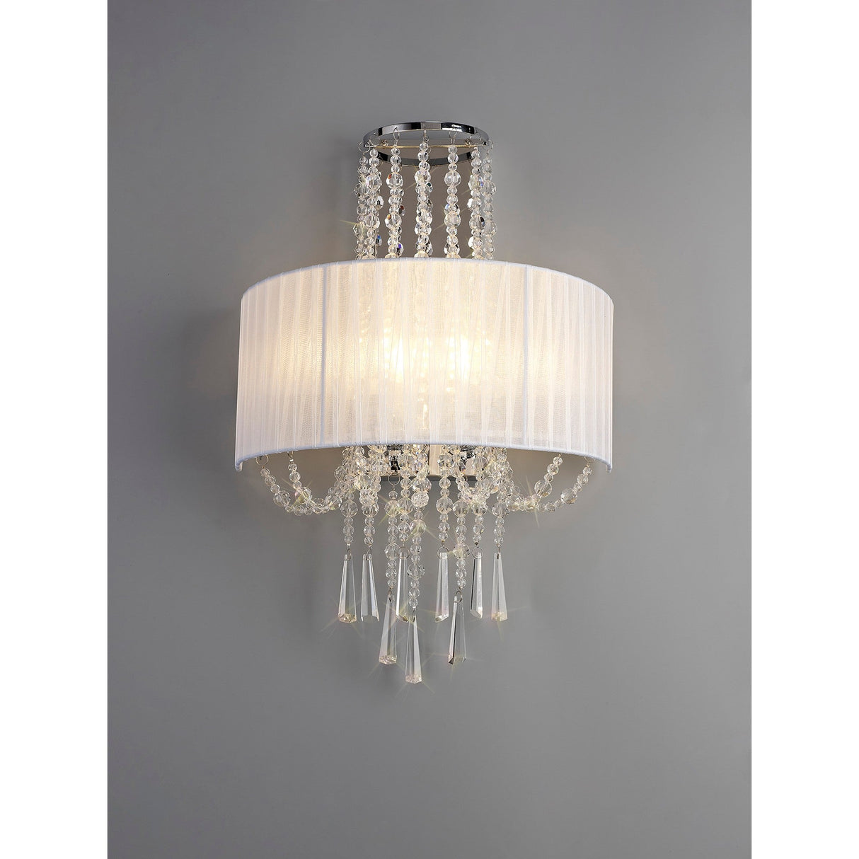 Freida 2 Light Crystal Wall Light - Chrome With White Shade