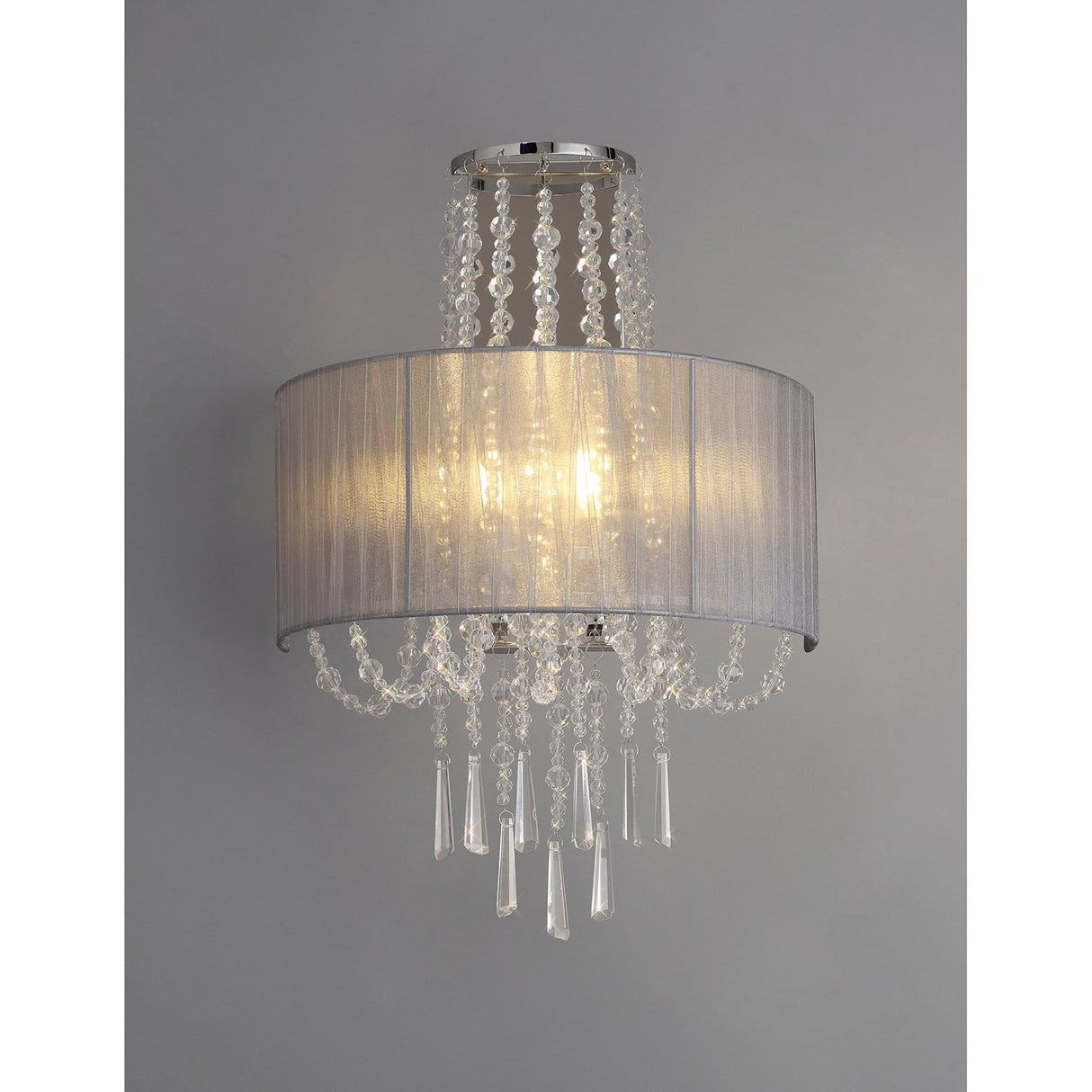 Freida 2 Light Crystal Wall Light - Chrome With Grey Shade