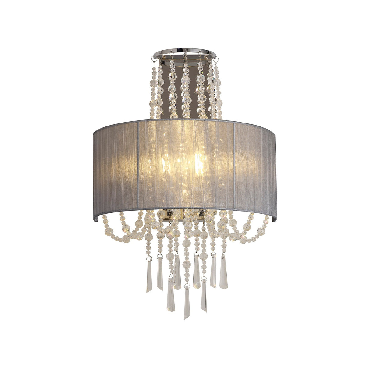 Freida 2 Light Crystal Wall Light - Chrome With Grey Shade