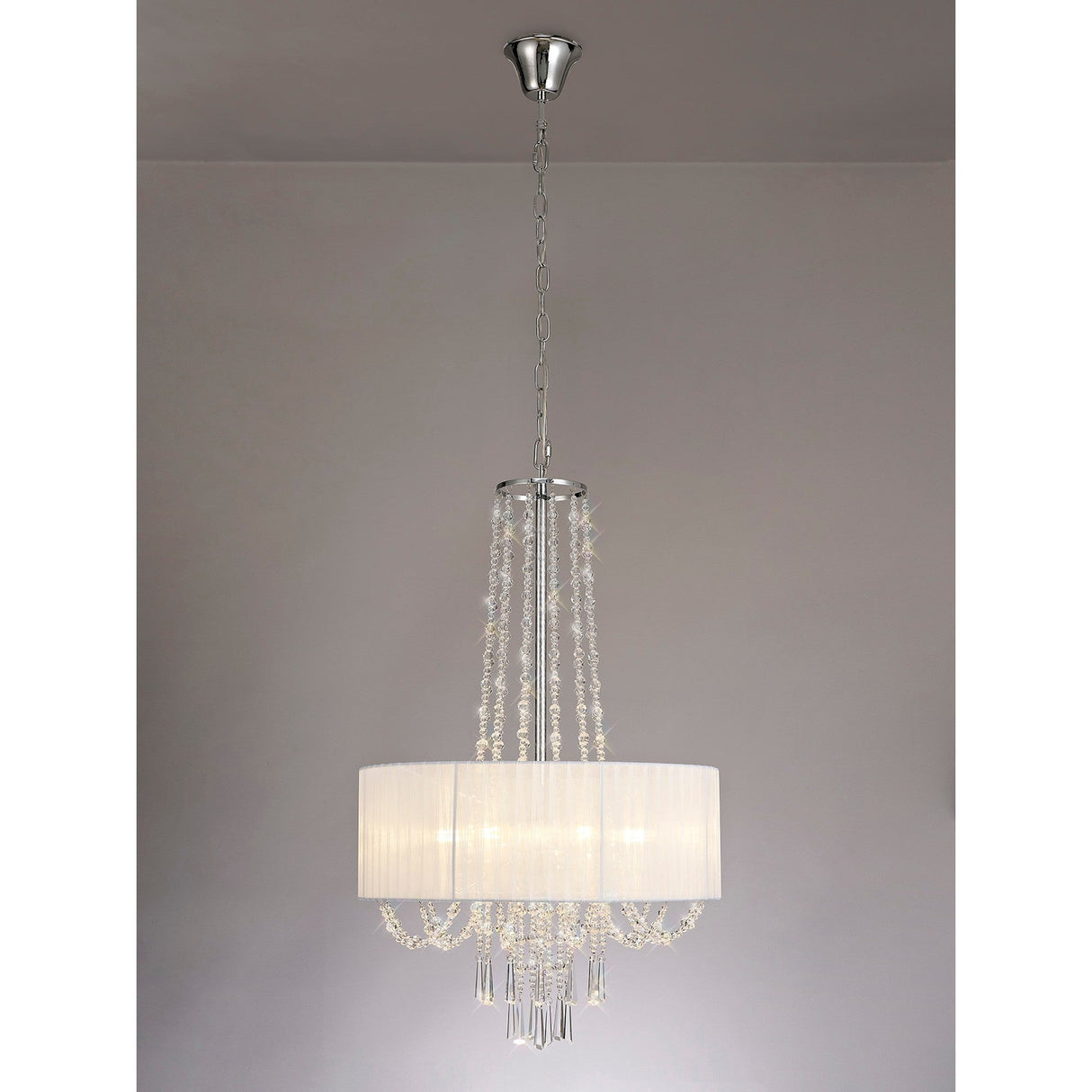 Freida 50cm 6 Light Crystal Chandelier - Chrome With White Shade
