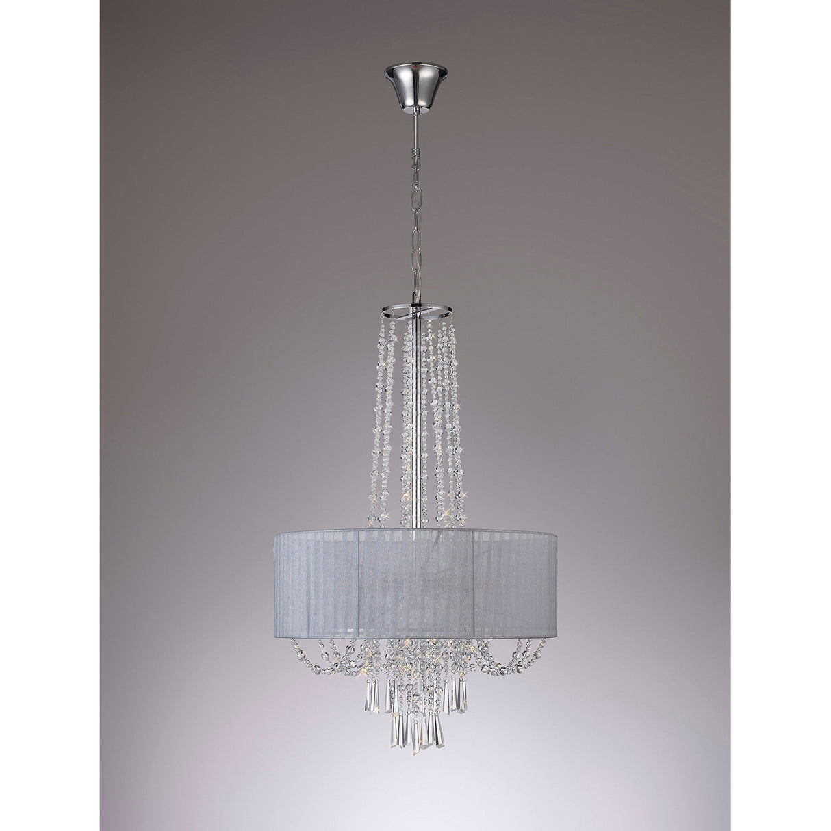 Freida 50cm 6 Light Crystal Chandelier - Chrome With Grey Shade