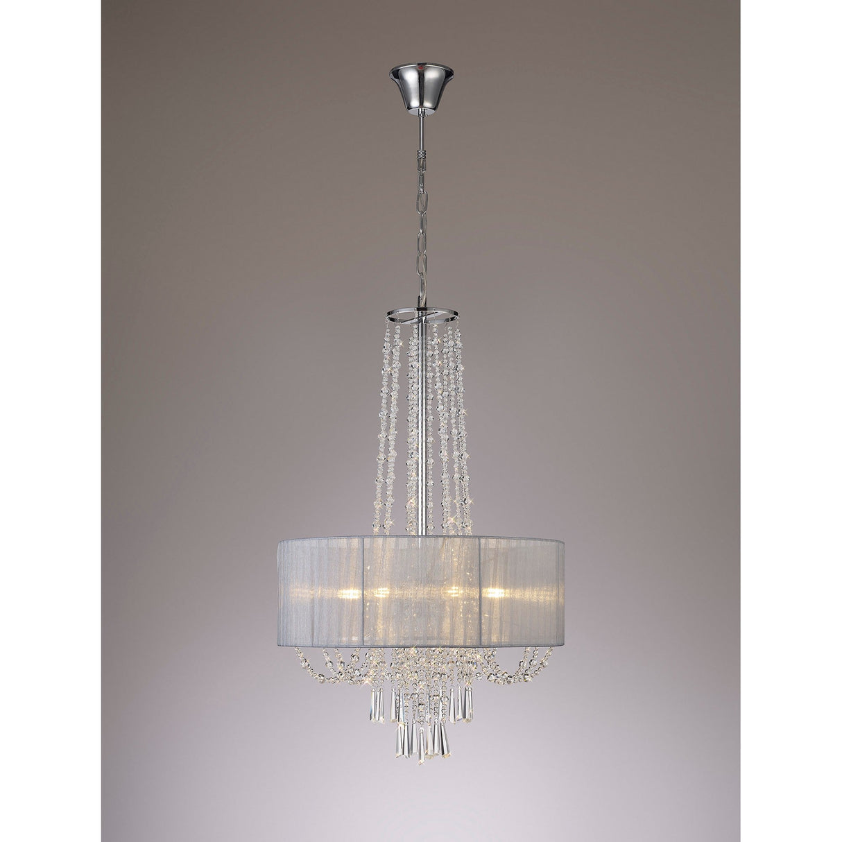 Freida 50cm 6 Light Crystal Chandelier - Chrome With Grey Shade