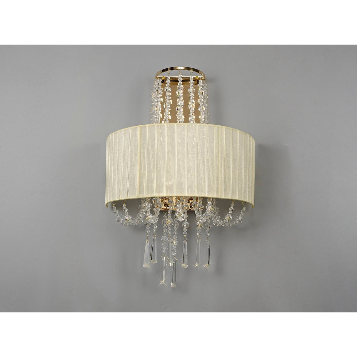 Freida 2 Light Crystal Wall Light - Gold With Cream Shade